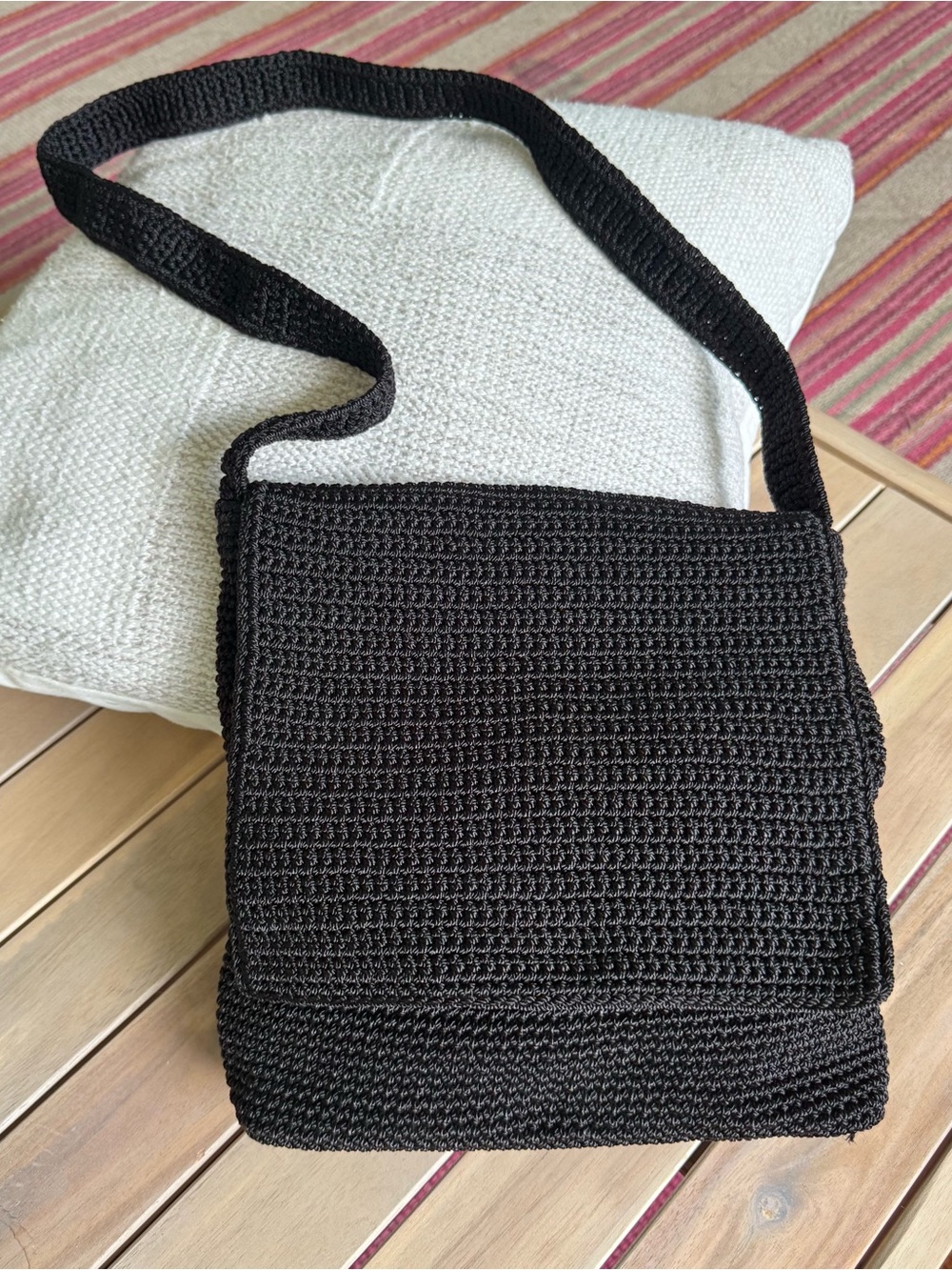 The Sak Black Crochet Shoulder Bag Long Strap Boho Y2K Like New
